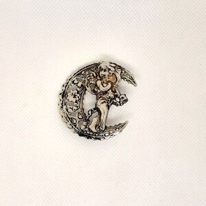 Vintage Cherub Brooch Sivertone Filligree Flowers Renaissance Revival Inspired
